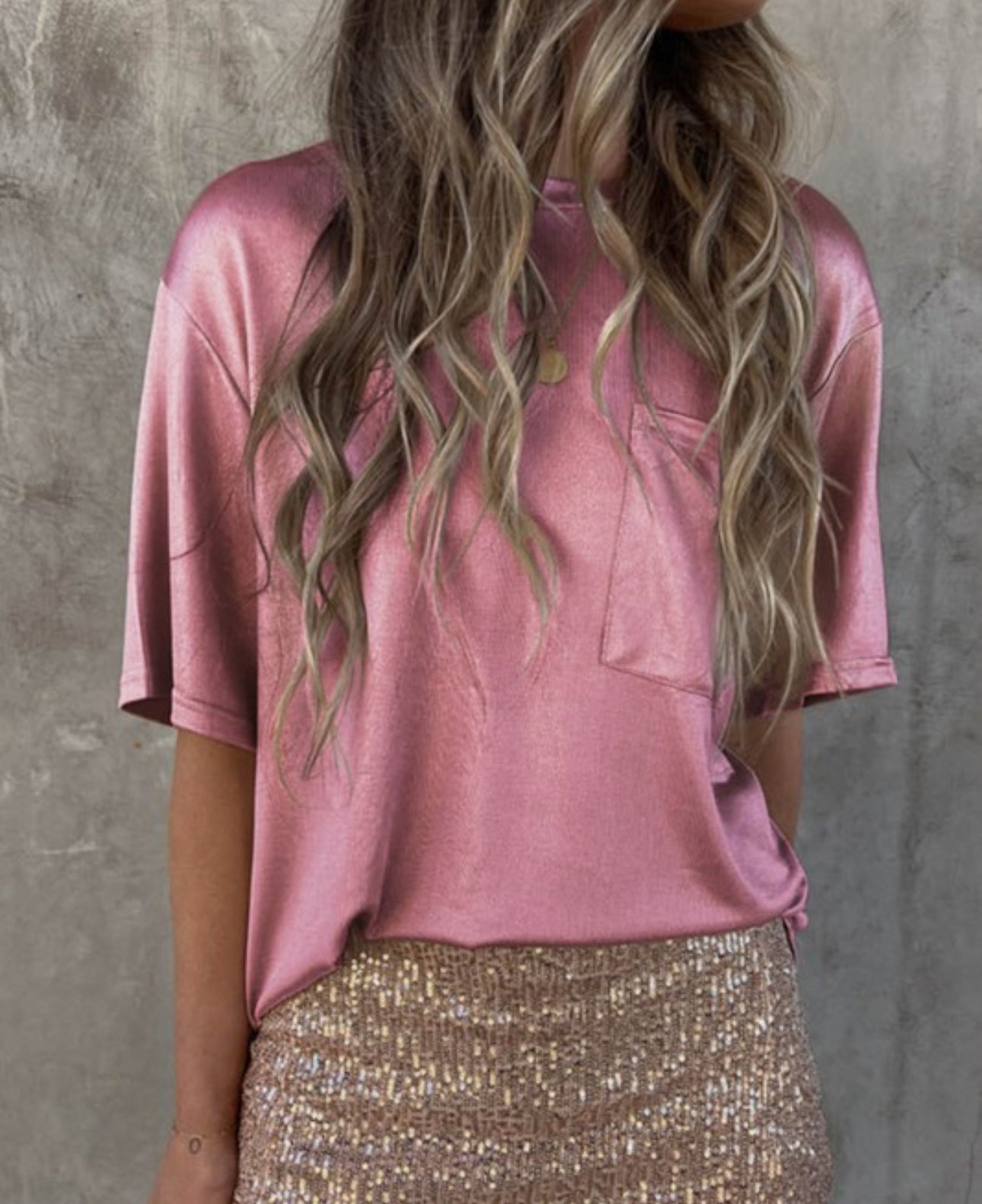 Metallic pink hot sale shirt