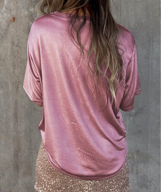 Metallic Pink Pocket Tee