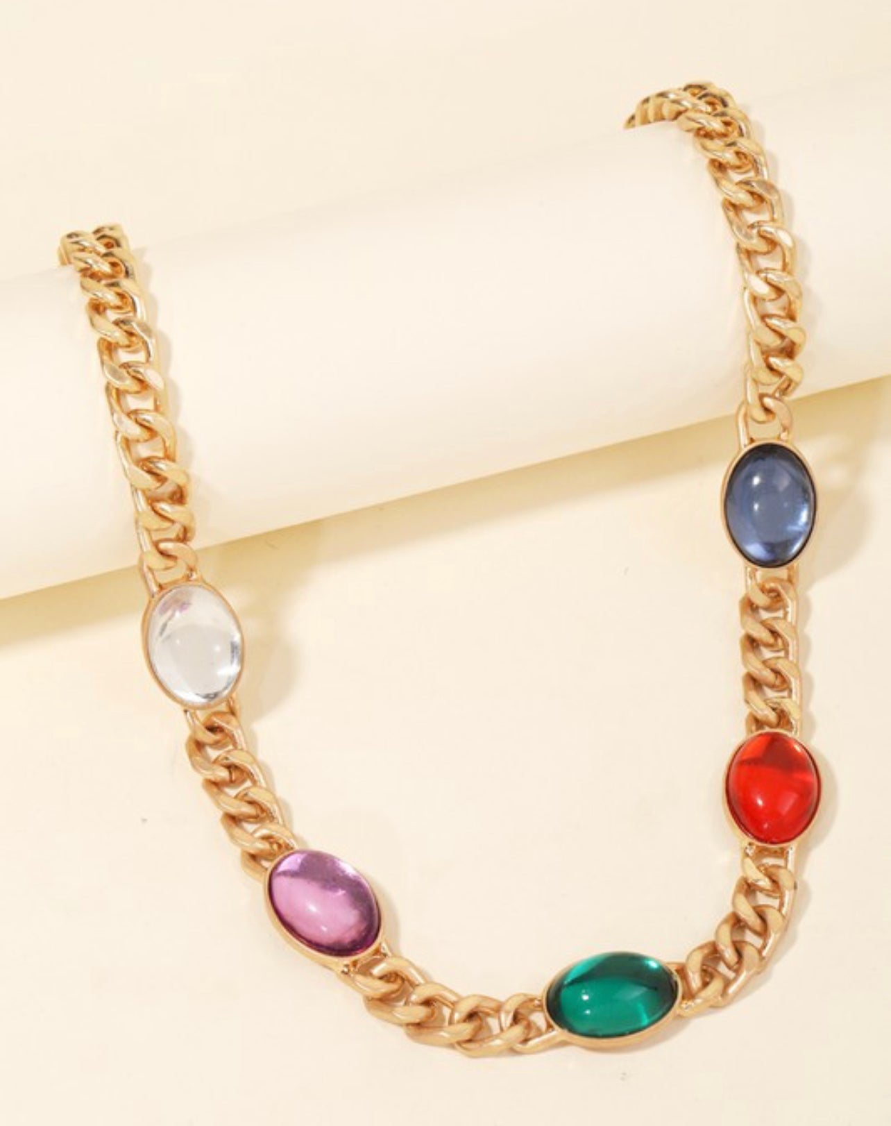 Multi-Color Rhinestone Chain Link Necklace