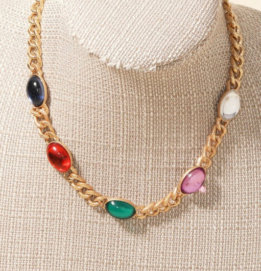 Multi-Color Rhinestone Chain Link Necklace