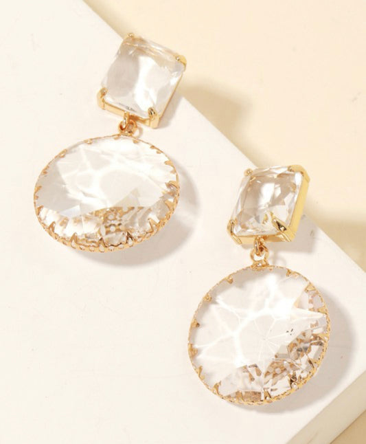 Gold & Clear Rhinestone Dangle Earrings