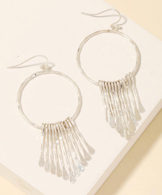 Silver Bar Charm Hoop Drop Earrings