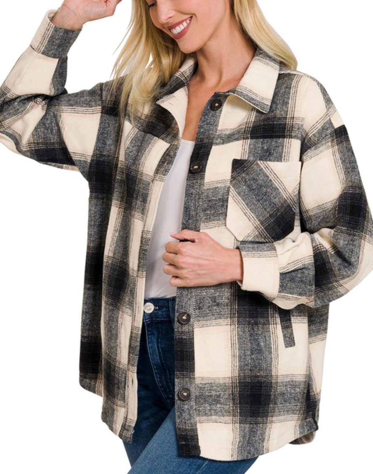 Black Oversized Plaid Shacket