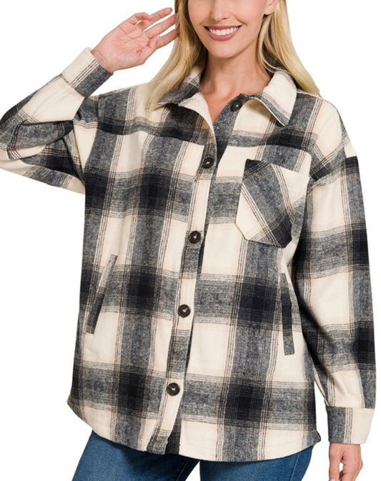 Black Oversized Plaid Shacket