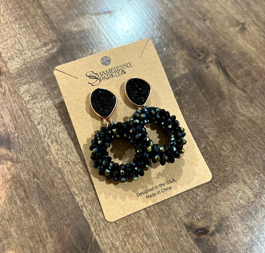 Black Beaded Drop Earrings