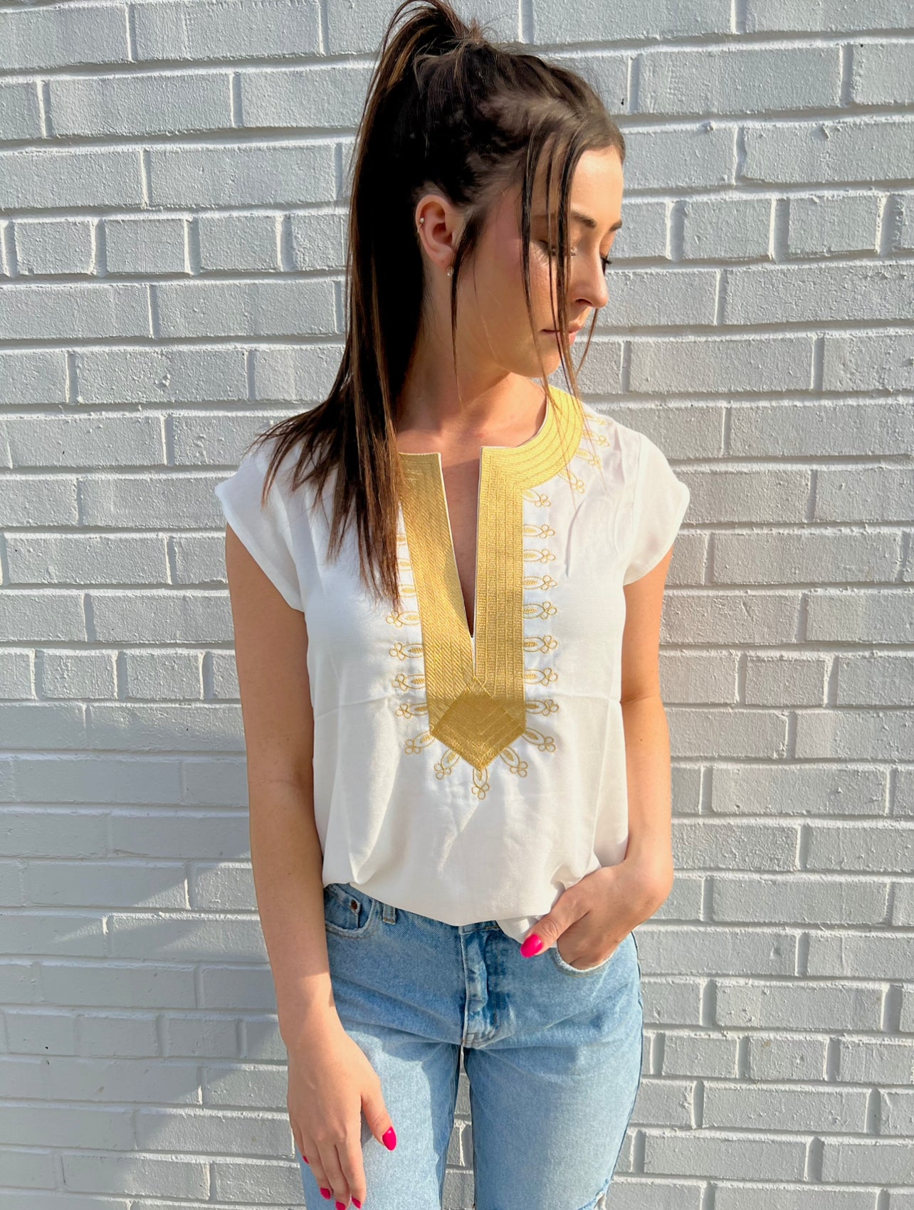 BoHo Vibes White and Gold Shirt